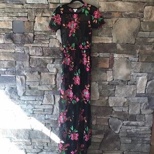 LuLaRoe Sheer Floral Polka Dot Black Maxi Dress S